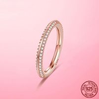 {BUSA Fashion Accessories} 925 Silver Amp; Gold Color Beaded CZ Zircon Finger Ring Pave Sparkling Rose Base Rings For Women Wedding Band Jewelry Anel