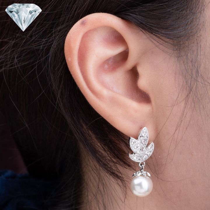 malai-gems-ต่างหูมุก-เงินแท้-silver-925-เพชรสวิส-cz-เคลือบทองคำขาว-รุ่น31000888-แถมกล่อง-ต่างหูเพชร-ต่างหูเงินแท้