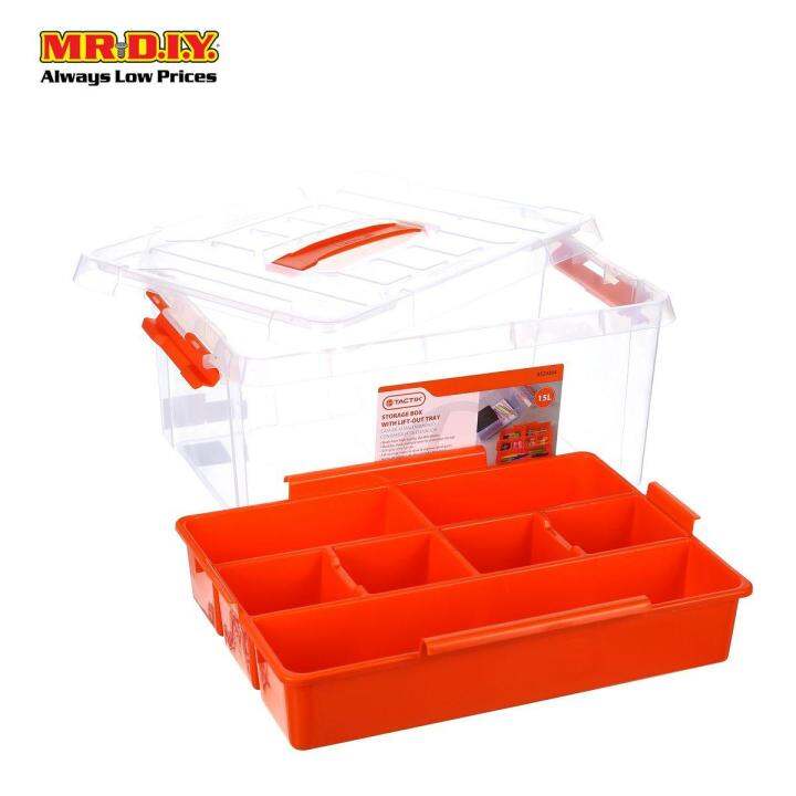 TACTIX Transparent Storage Box Compartment Organiser Container (15L