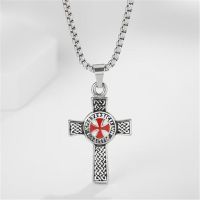 Vintage Punk Templar Red Knight Cross Pendant Necklace for Men Ten Amulet Jewelry