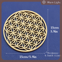 Warm Light 1ชิ้นจักระดอกไม้แห่งชีวิตสัญลักษณ์ธรรมชาติไม้วงกลมขอบกลมแกะสลักสำหรับหินคริสตัลชุดตกแต่ง DIY