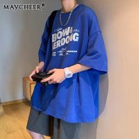 MAYCHEER  เสื้อยืดคอกลมผู้ชายแขนสั้นลำลองหลวมระบายอากาศเสื้อยืดอเนกประสงค์