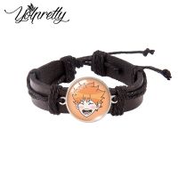 2023 Cartoon Anime Haikyuu! Art Pattern Lace-up Leather Bracelet Glass Cabochon Charm Pendants Jewelry for men