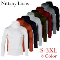 Autumn Mens Thermal Long Sleeve Roll T-Shirt Turtleneck for Men Solid Color Slim Elastic Thin Pullover Men Knitting Sweater Top