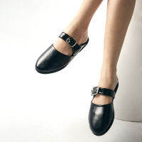 womenager - Jane Black leather รองเท้าแตะคัทชูเปิดส้น สวมใส่ง่าย