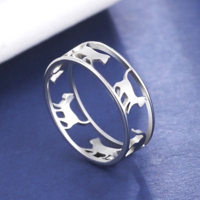 Cazador Hollow Walking Cats Women 39;s Ring Birthday Christmas Gift Stainless Steel Animal Cute Kitten Finger Rings Jewelry 2022