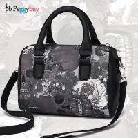 Retro Women Crossbody Bags Stylish Skull Printing PU Leather Female Shoulder Top-handle Handbags for Business