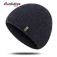 【KFAS Clothing Store】 ยี่ห้อ Skullies Beanies ผู้ชายถักหมวกหมวกฤดูหนาวที่อบอุ่นผู้หญิงข้นบวกขนแกะนุ่มหมวกผ้าฝ้ายถักหมวก Bonnet ผู้ชาย39; S หมวก