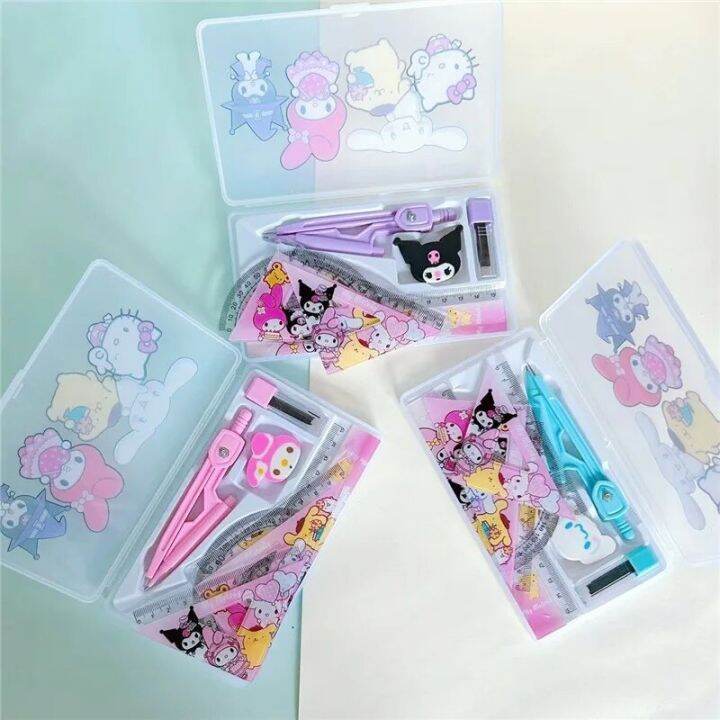 New Kawaii Compass Ruler Set Cute Cartoon Anime Student Exam Drawing