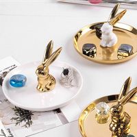 （glistening shop）2020ใหม่สไตล์ยุโรปโต๊ะเครื่องแป้ง Golden Animal Horse Rabbit Ceramicstorage Traystorage Box