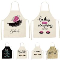 【hot sale】❈ D13 1Pcs Eyelash Printed Cleaning Art Aprons Sleeveless Home Cooking Kitchen Apron Cook Wear Cotton Linen Adult Bibs 68x55cm WQL0134