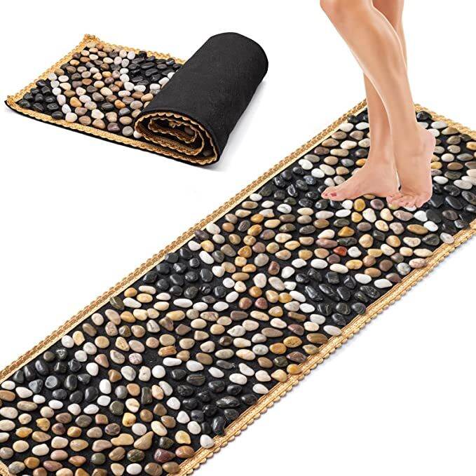 GTWO Natural Pebbles Foot Massage Mat Cobblestone Foot Massage Mat