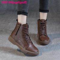 Agafgadf Couro Vintage Botas De Couro พารามัลเฮอร์ Curtas Femininas Tamanho Largo Moda Europeia