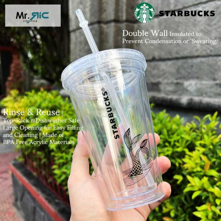 16oz/473ml Double Wall Clear Plastic Tumbler with Straw & Lid