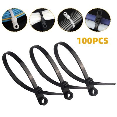 100Pcs Nylon Cable Tie 4x200 Fixed Cable Tie Nylon Cable Zip Ties With Screw Hole Mount Self Locking Loop Wrap Bundle Tie Straps