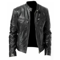 WOND US Mens Fashion Lambskin Leather Jacket Slim Fit Biker PU Jacket Coat