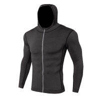 Mens Running Training Hooded Collar Compression Quick Dry Super Elastic Breathable Sportswear Mens Running Jacket