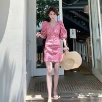 COD IOED95 [Ready Stock] Dress 2022 Summer New Style Super Fairy Floral Female High-End French High-Waist Slimmer Look Short Skirt Vacation Seaside