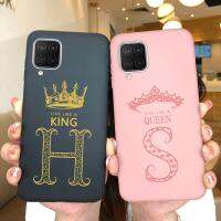 เคสโทรศัพท์สำหรับ Samsung Galaxy เคสฝาหลังเคสป้องกันแบบนิ่มทำจากซิลิโคนตัวหนังสือมงกุฎน่ารัก F12กันชนแฟชั่น M12 A12สำหรับ Samsung A M F 12ใหม่กระเป๋าถือทรงแข็งโทรศัพท์คู่รัก