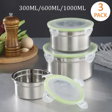 3Pcs Stainless Steel Snack Containers with Silicone Lid 8oz