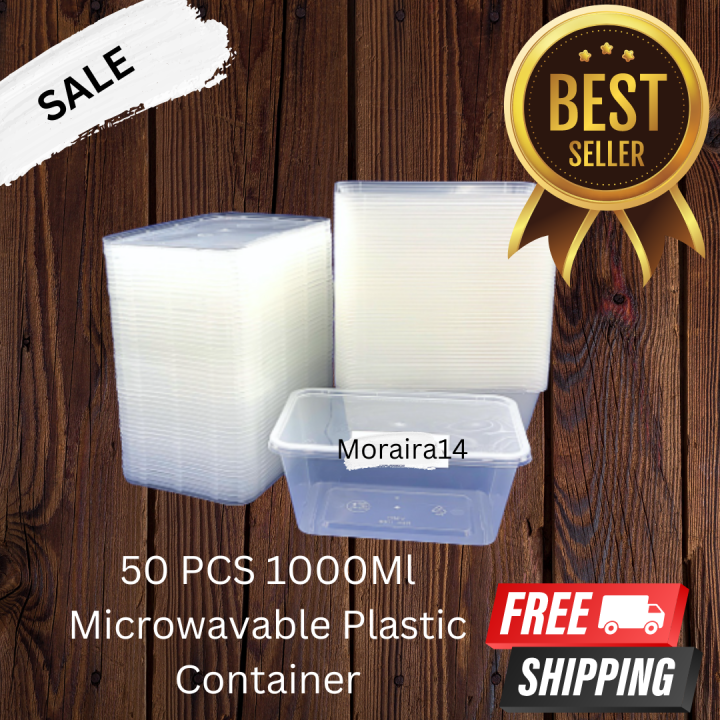 Microwavable Plastic Container 1000ml (rectangular) on sale food