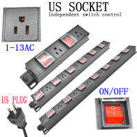 รางปลั๊กไฟ PDU ตู้แร็คเครือข่าย 1U หน่วยจำหน่ายไฟฟ้า US socket  independent switch 2m extension line 1-13AC ปลั๊กอเมริกา