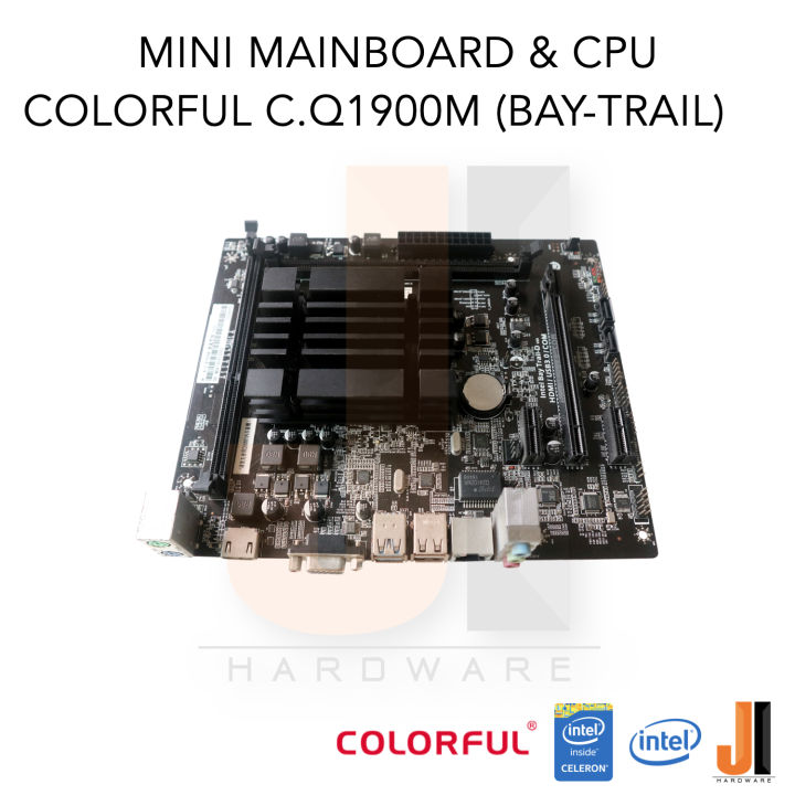 mainboard-with-cpu-colorful-c-q1900m-bay-trail-cpu-intel-celeron-j1900-2-0-2-42ghz-4-cores-4-threads-10-watts-tdp-pas-sive-cpu-cooler-สินค้ามือสองสภาพดีมีฝาหลังมีการรับประกัน