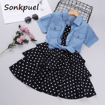 2Pcs Kids Dresses for Girls Elegant Sling Princess Dress Blue Denim Jacket 3-11 Years Girl Flower Dress Summer Children Clothes