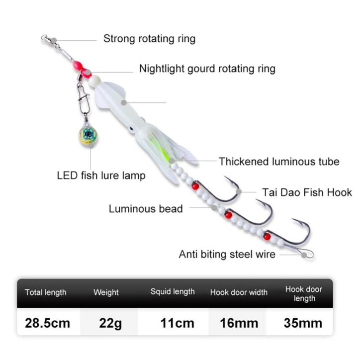 เหยื่อตกปลาหมึกยักษ์หมึกกล้วยที่เคลื่อนไหวอย่างรวดเร็วพร้อมตะขอ3ตัวจำลองโคมไฟ-led-เหยื่อล่อปลาหมึกเหยื่อตกปลากลางแจ้งอุปกรณ์ตกปลา