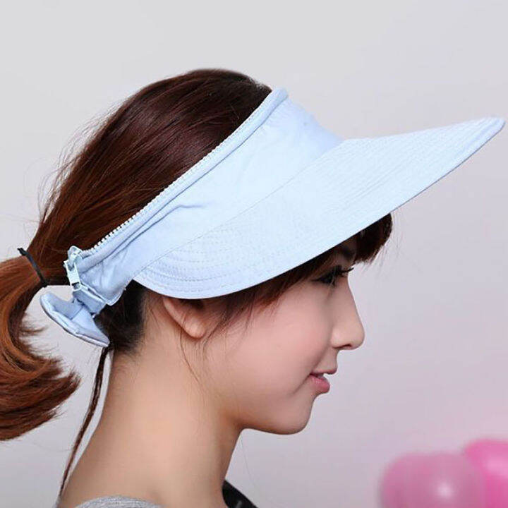 หญิงสาวฤดูร้อนดวงอาทิตย์หมวกกลางแจ้งป้องกันรังสียูวีป้องกันรังสียูวี-visor-หมวกครีมกันแดดปีกกว้างพับที่ถอดออกได้ท่องเที่ยวชายหาดหมวก