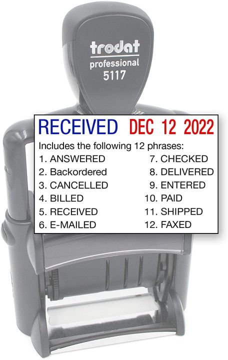 Trodat 5117 Professional 12-Message Stamp w/Dater, Self-Inking