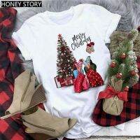 Merry Christmas Christmas dress up Christmas tree fashion giMerry Christmas 圣诞节装扮圣诞树时尚女孩印花男女T恤女X81025