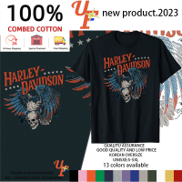 เสื้อยืดแขนสั้นผ้าฝ้ายแท้สำหรับขี่มอเตอร์ไซค์ Harley-Davidson