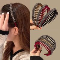 【cw】 Fashion Rhinestone Flocking Bezel Hair Hoops for Ladies Color Toothed Non-Slip Headband Band Accessories