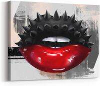 Loubi S Kiss Canvas Art Black Spike สติ๊กเกอร์แปะผนัง Spike ของตกแต่งแรงบันดาลใจสำหรับห้องนอนห้องแต่งหน้าและสำนักงานธุรกิจขนาด40X30นิ้ว