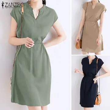 Womens Spring Dresses Clearance-Sale Short Sleeve V-Neck Knee-High