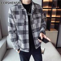 EERSHENSHI ผู้ชายลายสก๊อต Tweed แจ็คเก็ตฤดูใบไม้ร่วงฤดูหนาวแนวโน้ม Slim Fit หนา Cropped Tweed เสื้อผู้ชายเสื้อคอปก