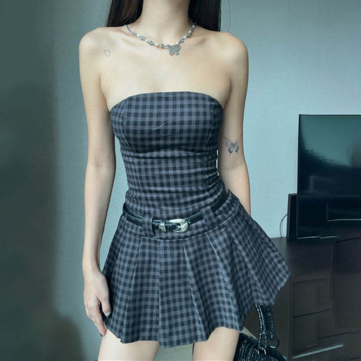 Plaid tube outlet dress