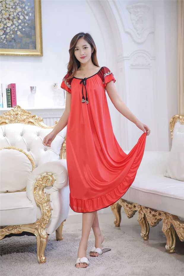Malaysia Aisyah Women Plus Size Baju Tidur Pyjamas Ice Silk Nightdress Nightwear Sleepwear