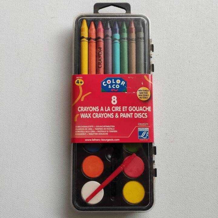 Lefranc & Bourgeois 8 Wax Crayons & 8 Gouache/Tempera Paint Disc Lazada