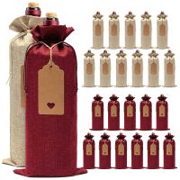 24 Pcs Burlap Wine Bags Wine Gift Bags,Wine Bottle Bags with Drawstrings,Tags &amp; Ropes,Reusable Wine Bottle Covers