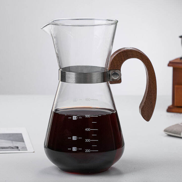 v60เทกระจกช่วงเซิร์ฟเวอร์กาแฟ600มิลลิลิตรเซรามิกเครื่องชงกาแฟแบบหยดกาแฟร่วมกันหม้อด้ามไม้เครื่องชงกาแฟ