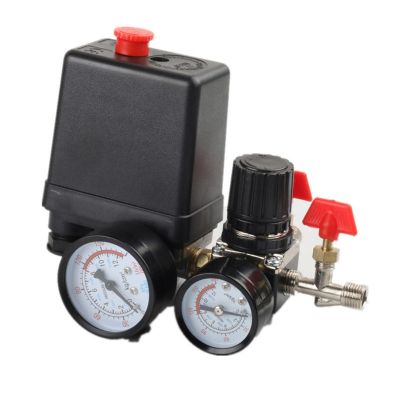 Air Compressor Pressure Switch Control Valve Regulator with Gauges Fittings Pneumatic Parts 4 Port Switch Assembly