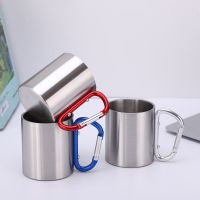 220Ml Cangkir Pengisolasi Travel Mug Ganda Dinding Baja Tahan Karat Luar Ruangan Anak Pegangan Kait Karabiner Cangkir Tahan Panas