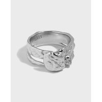 [COD] 021 Korean version of ins niche design sense irregular concave-convex surface texture silver open ring female