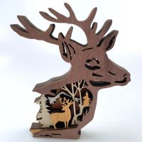 3D Creative Forest Animal Wood Crafts Wall Decoration With Light String, Home Furnishing Wall Carving Decorations