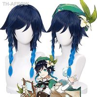 【hot】✁❣  Genshin Venti Wig Peruca Azul Unisex Anime Braid Perucas Resistente calor Perucas sintéticas