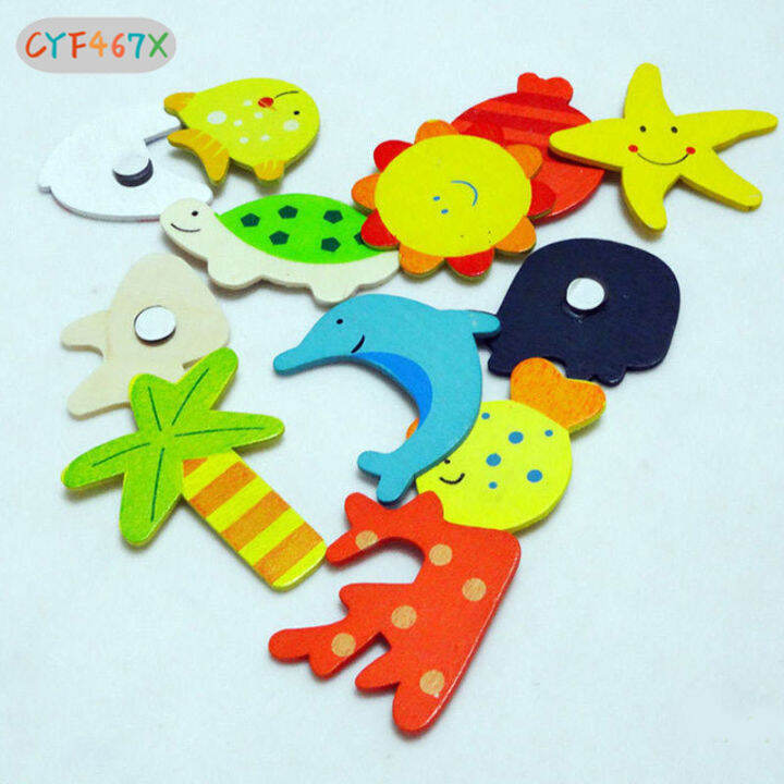 cyf-12-pcs-set-children-toys-fridge-magnet-wooden-cartoon-animals-kids-educational-learning-toy-gifts