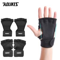 {Feili Sports Outdoor} AOLIKES อุปกรณ์ออกกำลังกาย1คู่ถุงมือฟิตเนสป้องกันฝ่ามือด้วยมือพร้อมการรองรับแถบรัดข้อมือการออกกำลังครอสฟิตการยกน้ำหนักที่ทรงพลังสำหรับการเพาะกาย