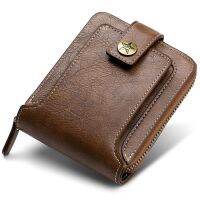 Vintage Small Mens Wallet PU Leather Short Purse Men Solid Color Hasp Zipper Clutch Wallets